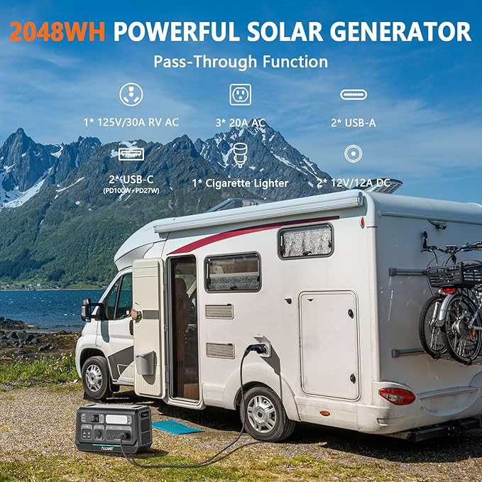 ALLWEI Solar Generator 2400W with 1x 200W Solar Panel, 2048Wh LiFePO4 Portable Power Station, UPS, Fast Charge in 1.5H, Max 10kWh Expandable Solar Power Generator for RV Camping Outdoor Power Outage