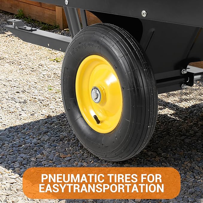 Heavy Duty ATV Dump Cart - Steel Tow Behind Trailer, 750 lbs, 15 Cubic Feet Garden Utility with Removable Sides
