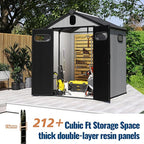 Domi 6×6ft Outdoor Resin Storage Shed - 212+ Cubic Ft Weatherproof Double-Wall Yard Shed with Skylight, Lockable Door and Carpet, Heavy-Duty Steel Frame Storage Building for Lawn Mower, Bike, Tools