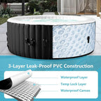 4-6 Person Inflatable Hot Tub, 264Gal Round Portable Blow up Hot Tub, Leak-Proof PVC Outdoor Spa with 130 Air Jets, Heater Pump and Insulated Cover, 82” X 82” X 25
