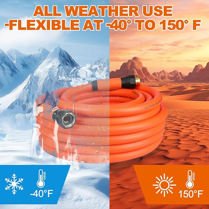 YOTOO Heavy Duty Hybrid Garden Water Hose 5/8-Inch by 50-Feet 150 PSI Kink Resistant, Flexible with Swivel Grip Handle and 3/4" GHT Solid Brass Fittings, Orange