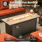 ovios 7 Pieces Patio Furniture Set, Outdoor Wicker Sofa Couch with Swivel Chairs 54" Fire Pit Table, High Back All Weather Modern Conversation Sets, Brown Rattan, Orange Red