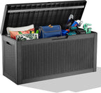 60 Gallon Resin Deck Box, Lockable Outdoor Storage Box for Patio Cushions Storage Furniture,Garden Tools, Pool Supplies, Weatherproof and UV Resistant（Black Rattan）