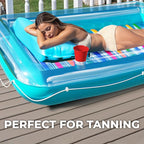 JAMBO Inflatable Tanning Pool Lounger Float, 70 x 47 Sun Tanning Pool Float with Pillow, Water Lounge Raft, Pool Floatie for Adults, Tanning Raft Pool Tub, Water Tanning Bed Kiddie Pool Tanning Floats