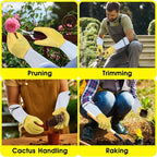 HANDLANDY Rose Gloves for Men & Women, Long Leather Gardening Gloves Thorn Proof, Best Garden Gifts & Tools for Gardener (Yellow-beige, Medium (Pack of 1))