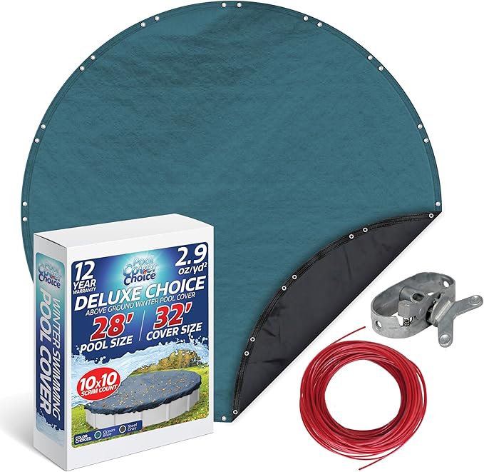 Winter Swimming Pool Cover for 28 ft Aboveground Round Pool Size, Deluxe Choice Series, Solid Material, Color - Ocean Blue, Pool Cover Choice 5828-4CHOICE