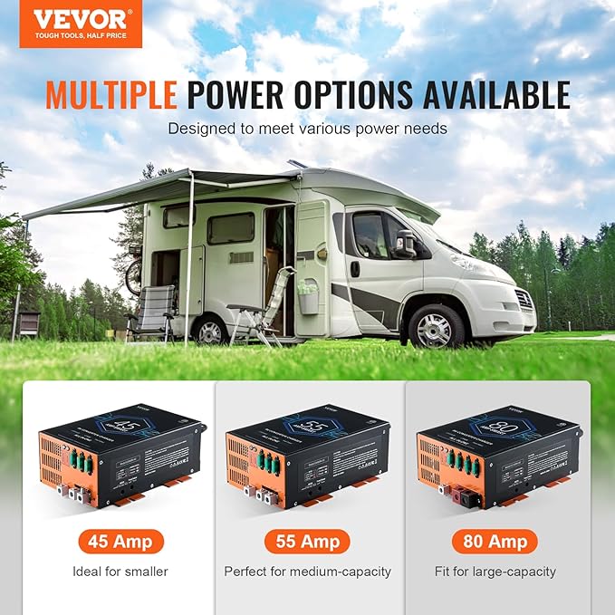 VEVOR RV Converter, 45 Amp, 110V AC to 12V DC RV Power Converter Battery Charger with 4 Stage Smart Charging 13V to 16.5V Adjustable Operating Range, Compatible with Lithium Lead Acid Battery, ETL