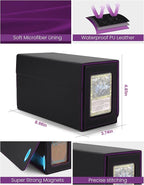 MRAUF MTG Deck Box with Double Commander Display and Dice Tray, Fits 200+ Double Sleeved Cards, Card Storage Box Plus 2 Magnetic Holders& 100Pcs Card Sleeves (Black& Purple)