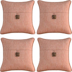 Outdoor Decorative Pillows with Coconut Button Pack of 4, 18" x 18" Outdoor Pillow Set for Couch Bed Throw Patio Sofa, Light Lotus Red