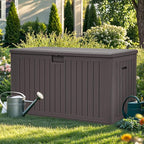 YITAHOME 200 Gallon Extra Large Deck Box, Double-Wall Resin Outdoor Storage Box with Flexible Divider for Patio Cushions Pool Supplies Garden Tools, 990 lbs Load Capacity, Lockable (Brown)