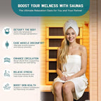 Albott Infrared Sauna 1 Person, Infrared Saunas for Home, 930W/110V Hemlock Wood Dry Sauna with Tourmaline Stone Foot Warmer, 7-Color Light Therapy & 2 Bluetooth Speakers, 27.2"x32.3"x61"