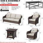 7 Pieces Patio Conversation Set, 78" Wicker 3-Seat Couch with Washable Cushions, 2 Glider Swivel Rocker Chairs, 2 Armchairs, Coffee Table, Rattan Cat Bed End Table, Sofa for Lawn (Beige)