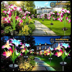 Solar Flowers Lights - Upgraded Outdoor Lily Flowers Lights, 7-Color Changing & Waterproof Outdoor Solar Lights for Garden, Patio, Backyard,Party and Office (Lily, 2)