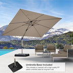 PURPLE LEAF 9' x 11' Patio Umbrella with Base Cantilever Umbrella Rectangular Outdoor Offset Umbrella with Champagne Frame and 360° Rotation for Garden Deck Pool, Taupe