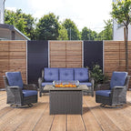 4 Piece Patio Furniture-with 50,000 BTU Gas Propane Fire Pit Table Outdoor Patio Furniture with Swivel Rocker Chairs,Outdoor Couch