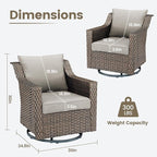 Outdoor Patio Wicker Swivel Chairs - Set of 4 Outside Rattan Rocker Glider Chair Rocking Armchairs for Front Porch Balcony Backyard Yard Deck Poolside Apartment – Brown/Beige