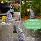 Garden Statues Elephant with Solar Lantern Outdoor Figurines Decorations for Patio Yard Lawn Ornaments Gifts for Birthday Mom Housewarming(Gray)