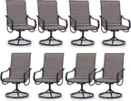 PHI VILLA Patio Swivel Dining Chairs Set of 8, Outdoor Metal Chair with Textilene Mesh Fabric, Gentle Rocker Chair, Black Frame for Deck Lawn Garden