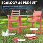 Tall Adirondack Chairs Set of 2, All Weather HDPE Poly Bar Height Balcony Adirondack Chair with Removable Double Connecting Trays, Outdoor Adirondack Barstools for Deck, Patio, Yard, Pool, Lawn