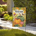 Welcome Fall Pumpkin Garden Flag Vertical Double Sided Outdoor Yard Flags 12.5x18 Inch Burlap Banners for House Lawn