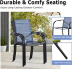 Patio Chairs Set of 6, Outdoor Dining Chairs with Breathable Textilene Fabric, Stackable Patio Chairs for Lawn, Garden, Backyard, Poolside, Blue
