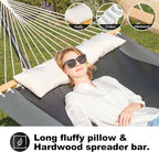 Waterproof Double Hammock with Stand for Outside Heavy Duty, 2 Person 55'' Large Quick Dry Textilene Hammocks with Hardwood Spreader Bar, Pillow, Pockets, 475lbs Capacity (Gray & Black)