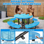 47'' Heavy-Duty Metal Picnic Tables with Umbrella Hole, Outdoor Steel Heavy Duty Commercial Grade Black Table, Outdoor Bench Set for Lawn, Patio, Park, Yard, Garden, Porch (Set C, Round)