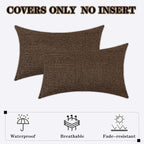 Kevin Textile Pack of 2 Outdoor Waterproof Throw Pillow Covers Decorative Square Outdoor Checkered Pillows Cushion Case Patio Pillows for Couch 12x20 inches 30x50 cm Brown