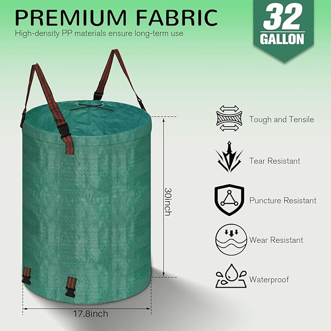 200L leaf Collector Bag, Shoulder Strap, and Drawstring – Reusable Yard Garden Bag for Leaves and Lawn Trash, Perfect for Leaf Removal, Yard Clean-Up (Without lid, 48 Gallon)