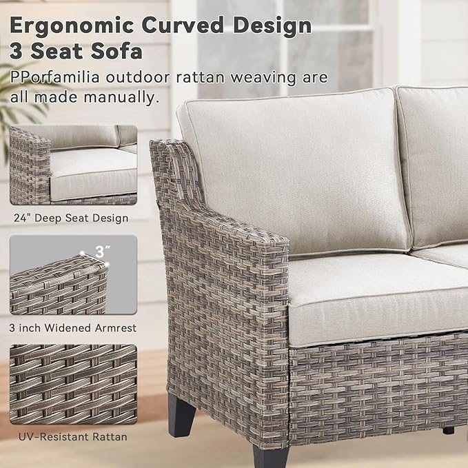 Patio Furniture Set, 6 Pieces Outdoor Wicker Rattan Sofa Couch with Rattan Chair, Side Table, Ottomans and Comfy Cushions, All Weather Patio Conversation Sets, Suit for Porch Deck Garden