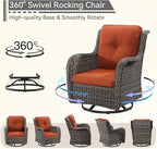 5 Pieces Outdoor Patio Furniture Set - Conversation Set Includes Wicker Swivel Rocker Chairs Set of 2, 2 Ottoman, 3-Seat Sofa, Suitable for Porch, Yard, Mixed Brown Rattan, Orange