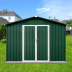 Favfurish 10x8 FT Metal Garden Sheds with Hinged Door and Padlock & Punched Vents,Aluminum Outdoor Storage Shed w/Eco-Friendly Painting,for Bike, Barbeque,Tool,Green+White