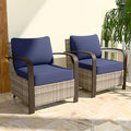 COOS BAY Aurora Terrace Outdoor Chairs with Cushions, Wicker Dining Set with Deep 4-Inch Seating, Modern Curved Armrest Porch Chairs, Set of 2, Beige/Blue