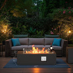 42" Outdoor Fire Pit Table, 50,000 BTU Gas Fire Pit with Glass Windshield, Rocks, Waterproof Cover, Propane Fire Pit Table for Outside Patio (Black, 42 inch)