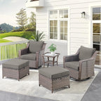 Outdoor Patio Wicker Swivel Chairs - Set of 2 Outside Resin Rattan Rocker Glider Gliding Chair Rocking Armchairs for Front Porch Balcony Backyard Yard Deck Poolside Apartment – Brown/Grey