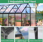CDCASA 12x6x6 FT Greenhouse for Outdoors, Large Polycarbonate Greenhouse Aluminum Greenhouses w/Vent Window, Swing Door & Easy Assembly Walk-in Green House for Patio, Backyard, Garden, Black