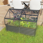 68.7" Raised Garden Bed with Greenhouse Cover, Galvanized Steel Planter Box with Open Bottom Drainage, Dual Use Outdoor Metal Planter for Vegetables Flowers and Herbs