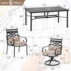 Sophia and William Outdoor Patio Dining Set for 6, Outdoor Table and Chairs, Removable Seat Cushions, 64" Black Patio Dining Table