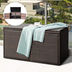 Tangkula Outdoor Wicker Storage Box, Garden Deck Bin with Steel Frame, Rattan Storage Box with Lid, Ideal for Storing Tools, Accessories, 88 Gallon Capacity (Brown)