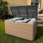Heavy-Duty 100 Gallon Outdoor Storage Bench - Waterproof Patio Deck Box for Outside Use, Lockable Resin Storage with UV Protection, Granite Grey