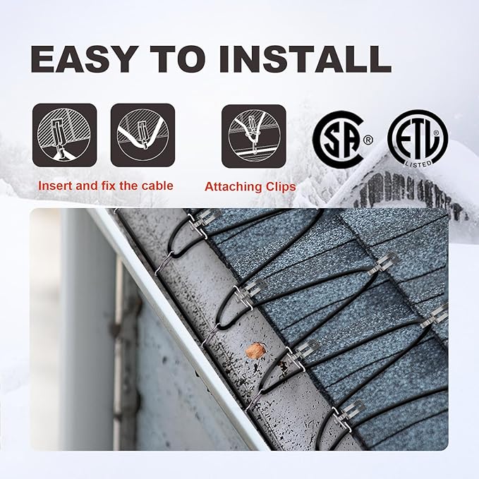 TDRD 240 feet Roof & Gutter Snow De-Icing Kit, 5W/ft Heat Tape for Roof and Gutters Ice Dam Prevention with 6 ft Power Cold