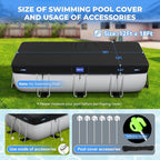 12x18 Ft Rectangular Pool Cover with Reflective Strips for Above Ground Pool, 420D Swimming Pool Cover for Rectangular or Oval Frame Pools, Solar Cover with Drawstring and Ground Nails