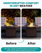 SERWALL 33" Outdoor Fire Pit Table, 50,000 BTU Square Propane Fire Pit Table with Lid, Glass Rock & Glass Wind Guard, HDPE Outdoor Furniture for Patio, Garden, Backyard, Black