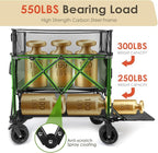 HOPERAN 550L XXL Wagons Carts Foldable, 54" Extra Length & Height Double Deck Collapsible Wagon Cart with Tailgate, 8" Big All-Terrain Wheels, 550lbs Load Utility Grocery Cart for Camping,Sports,Beach
