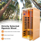 Indoor Infrared Sauna, 1 Person Hemlock Wood Low EMF Far Infrared Saunas, Personal Sauna Room Box with APP Control, Glass Door, Blue-Tooth, LCD, LED Reading Light, 7-Color Light Therapy