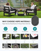 SERWALL Outdoor Patio Sofa Set, 2-Piece HDPE Single Seat Outdoor Sofa Chair with Padded Cushions, Black Frame with Beige Cushion