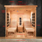 Infrared 2 Person Sauna with Recliner, Red Cedar Luxury Indoor Home Spa with 9 Heating Panels, 3400W, Oxygen Bar, Control Panel, Bluetooth Speaker, Full Spectrum Wood Dry Heat Sauna, 220V