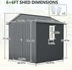 6x6 ft Metal Outdoor Storage Shed,Metal Steel Utility Tool Shed Storage House with Window and Floor Kit for Backyard Garden Patio Lawn Black