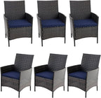 PHI VILLA Outdoor Wicker Dining Chairs Set of 6, Modern PE Rattan Armchair with Cushions for Patio, Deck, Yard, Porch