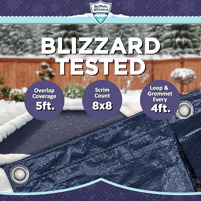 Buffalo Blizzard Deluxe 20 ft x 40 ft Rectangular Winter Pool Cover | Blue/Black | Closing Inground Swimming Pools | Easy to Install | Heavy Duty, Cold & UV Resistant | Shields from Seasonal Debris